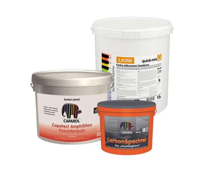 Produkty do dociepleń: Caparol Capatect AmphiSilan Fassadenputz, quick-mix LX350, CarbonSpachtel